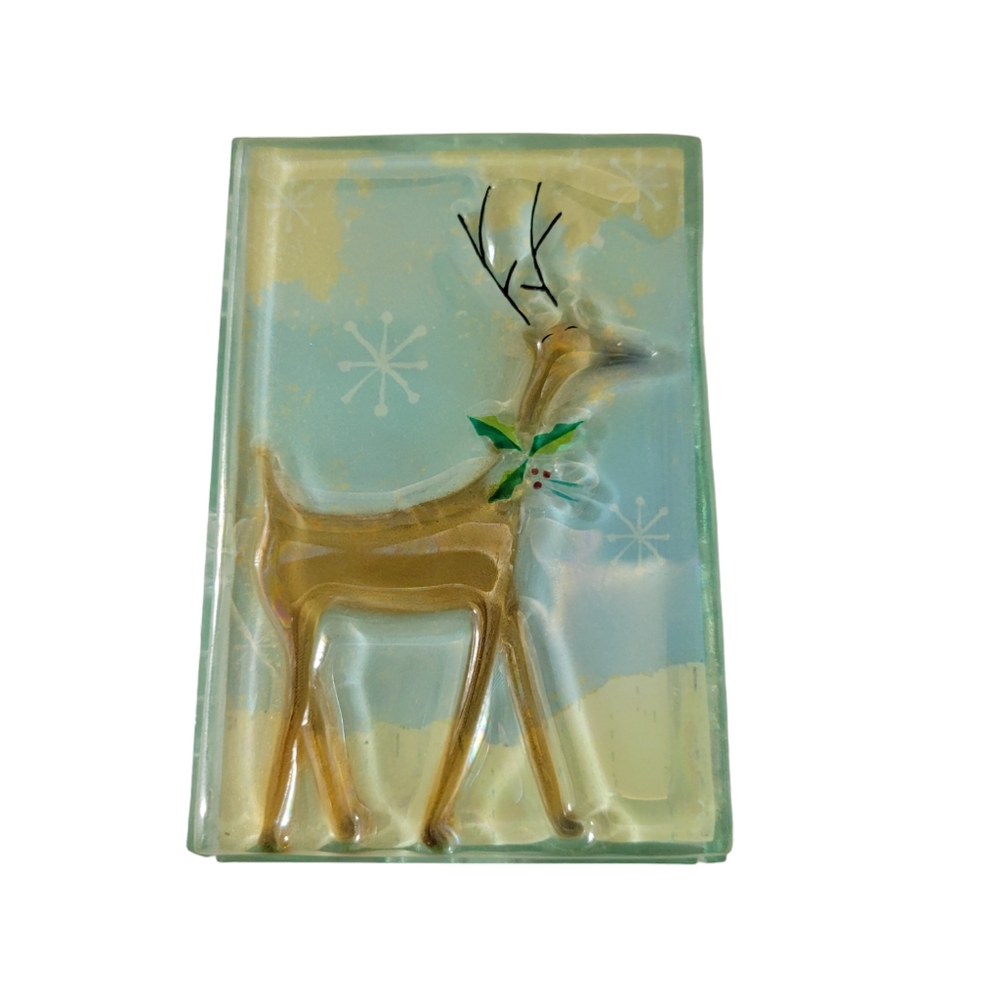 Fused Glass Deer Trinket Box Holly